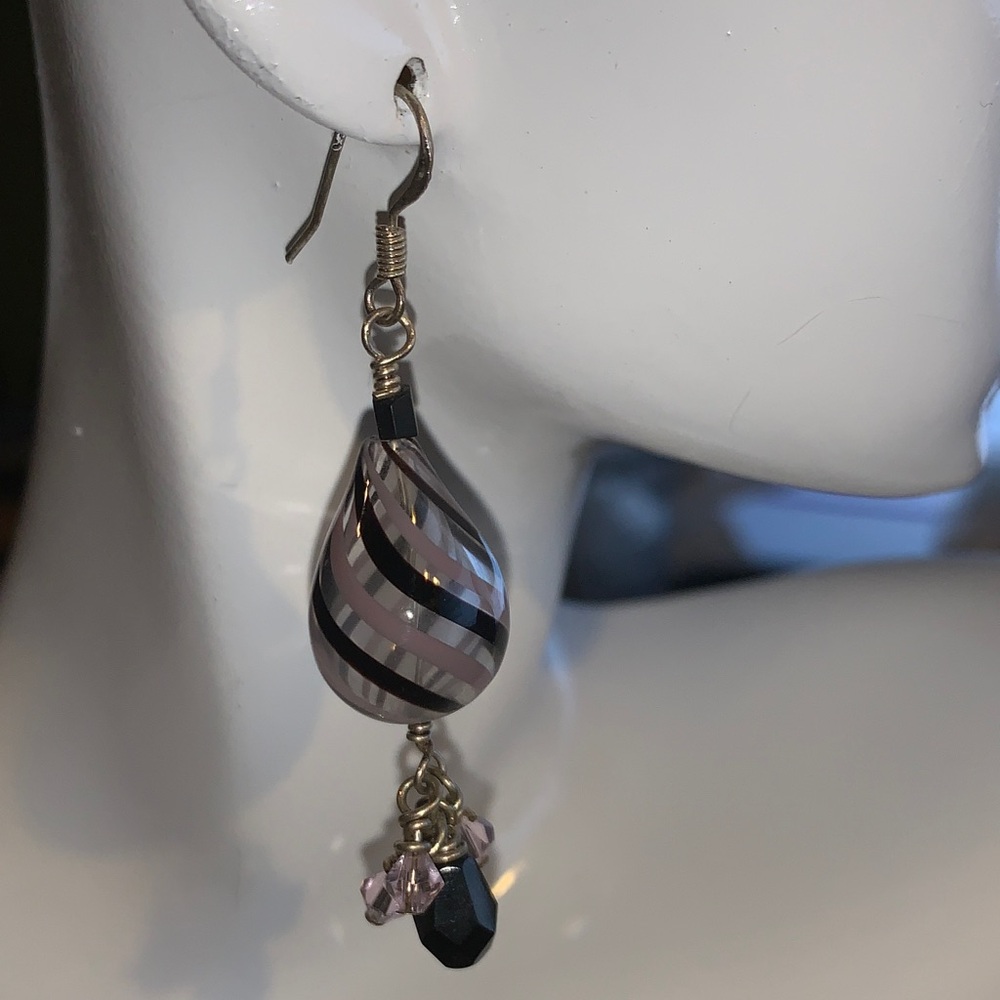 PULSE  design Black and pink glass swirl Dangle Earrings